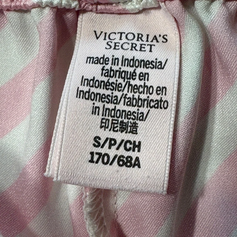 Victoria's Secret Pajama Set Womens Small Pink Excellent Striped Satin 2 Piece
